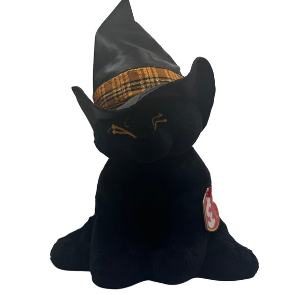 Ty Pluffies Merlin Black Cat Plush Toy With Witch Hat - Picture 1 of 6